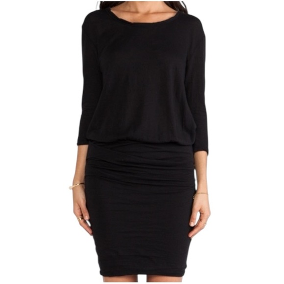 James Perse Crepe Jersey Dress Dolman Blouson 3/4 Sleeve Black Size Large NWT - Picture 5 of 14